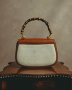 -SPECIAL- “GUCCI” 90’s-00’s Bamboo handle canvas panel top handle bag