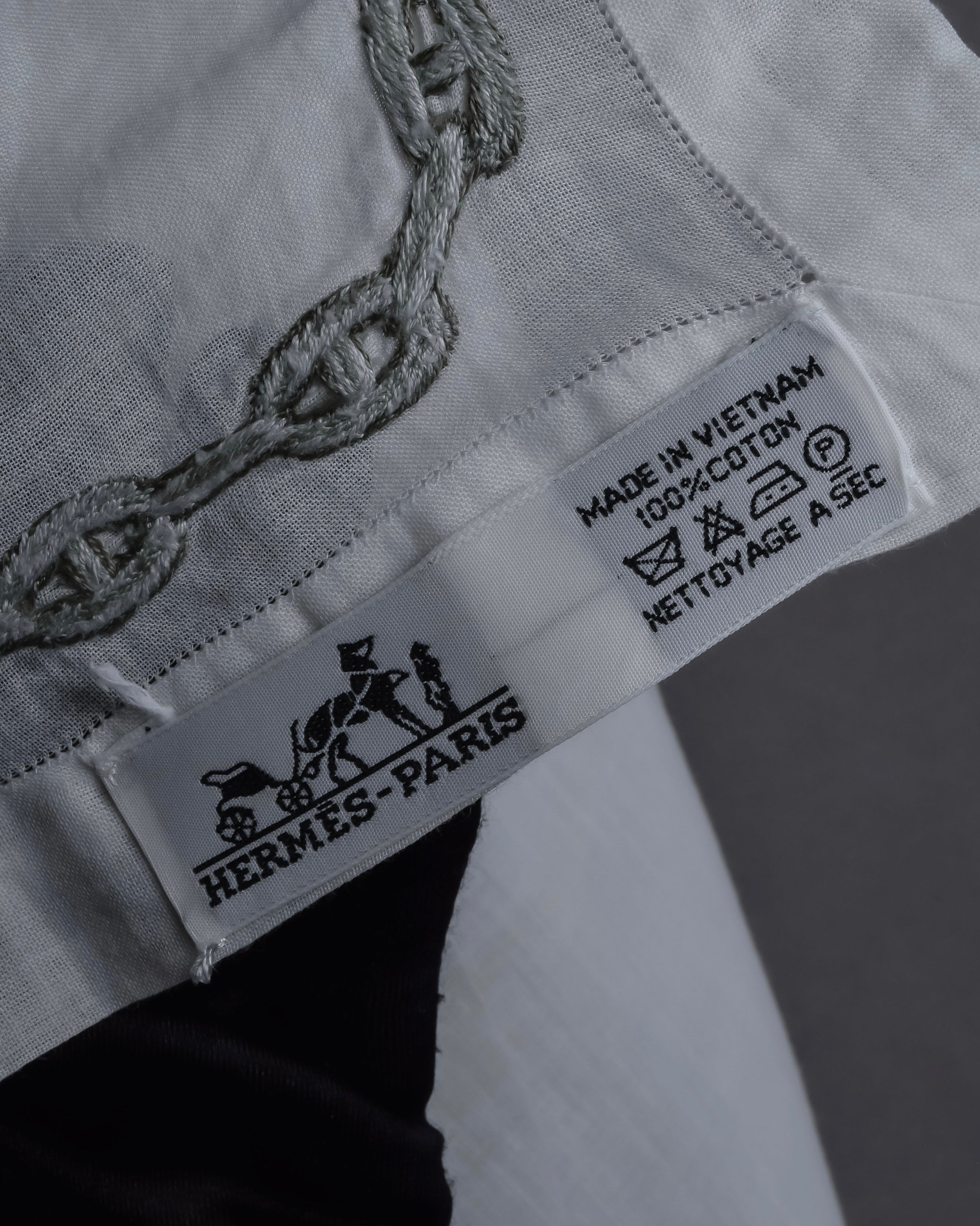 "HERMES" Embroidered knot border cotton scarf