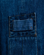 "Vintage gathered sleeve design denim long coat"