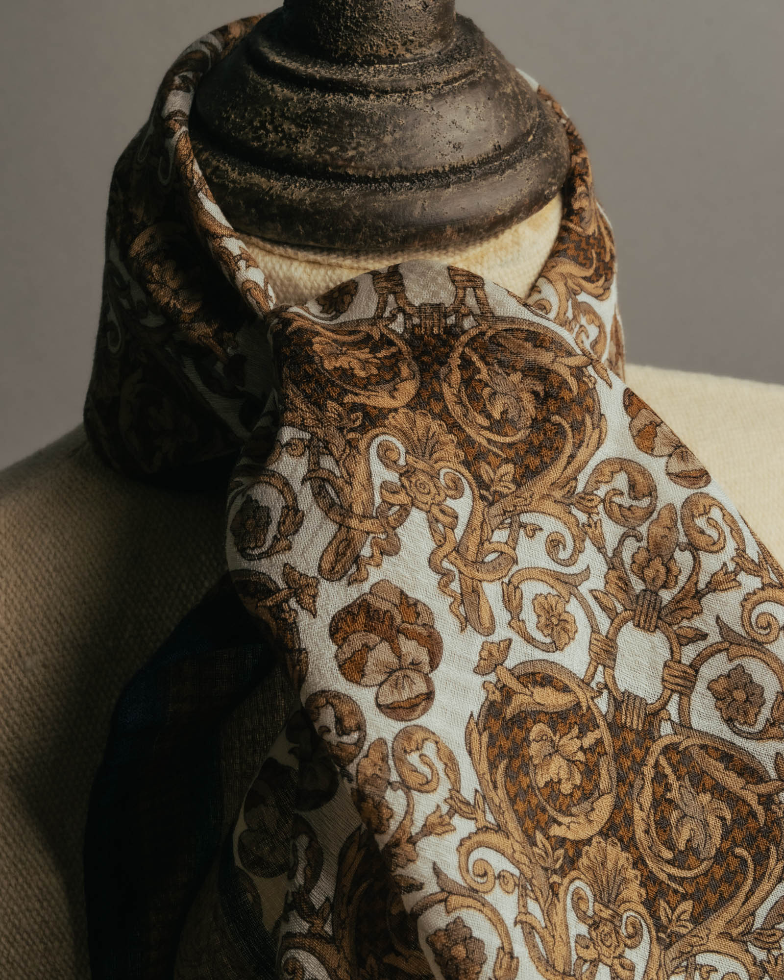 "Christian Dior" 80's-90's Baroque ornament print cotton scarf