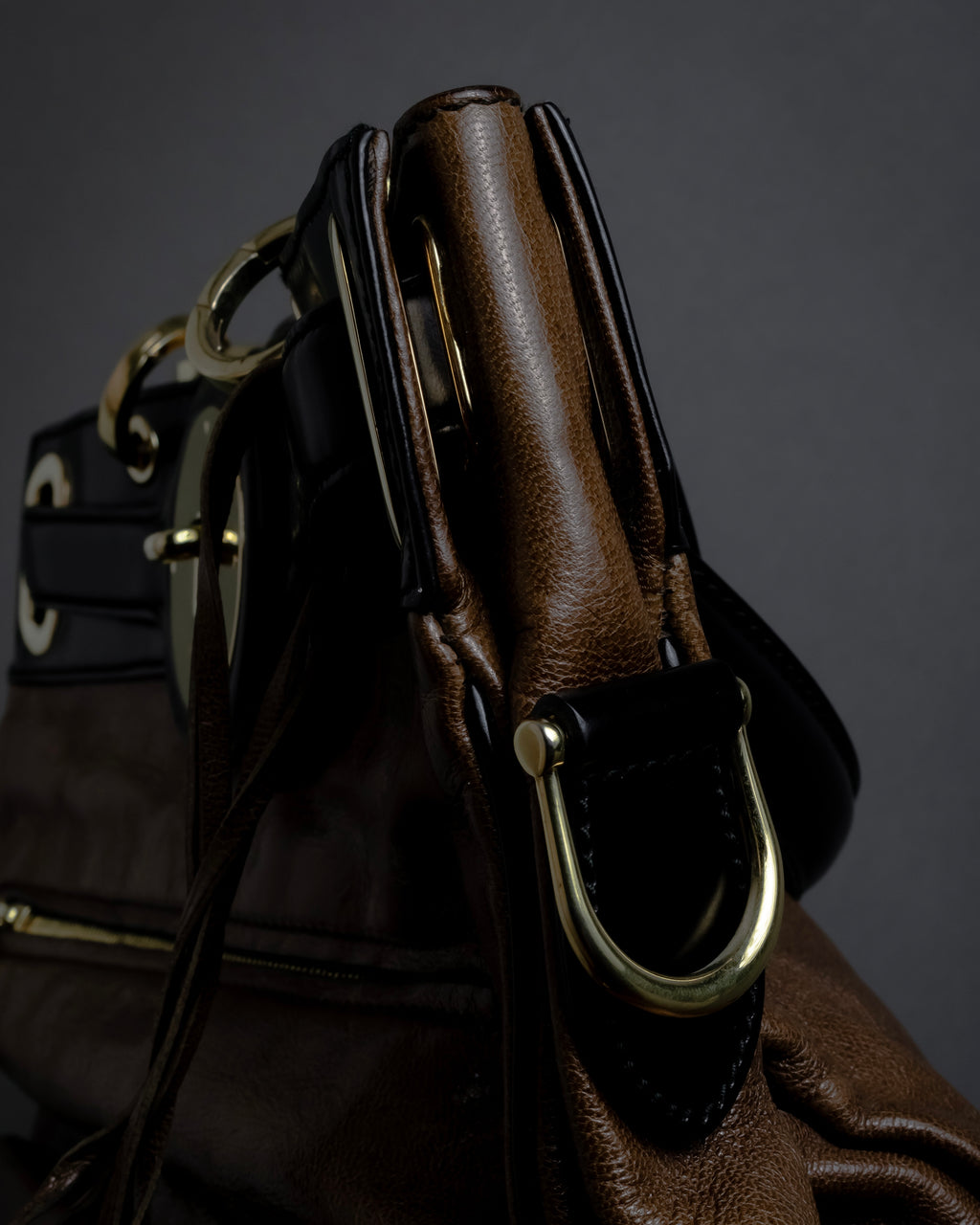 "BALENCIAGA" Gold turn lock design leather combination bag