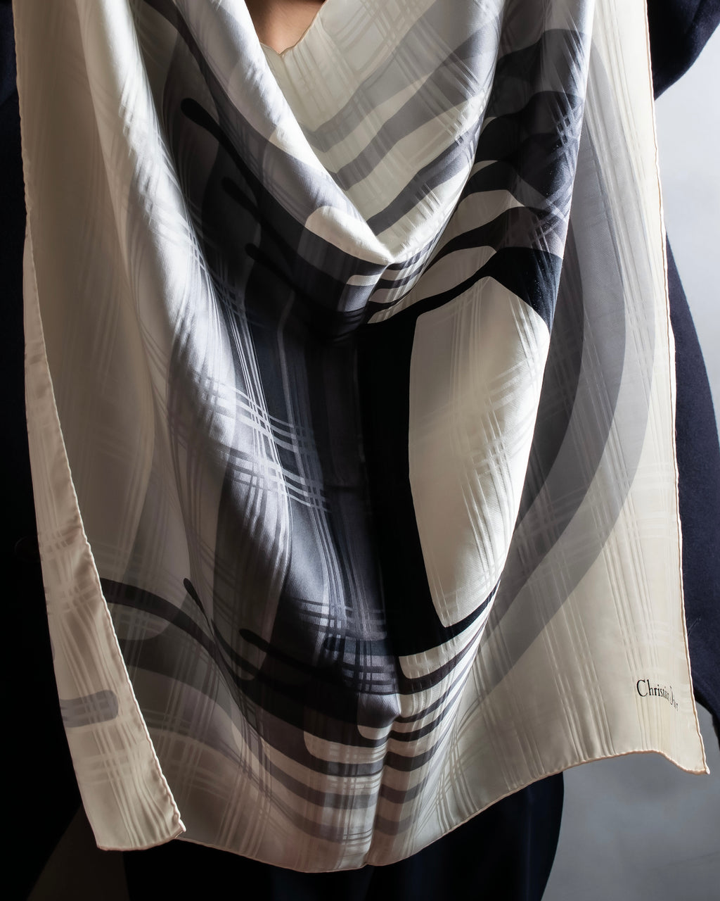 "Christian Dior" Blurred D &amp; check pattern square scarf