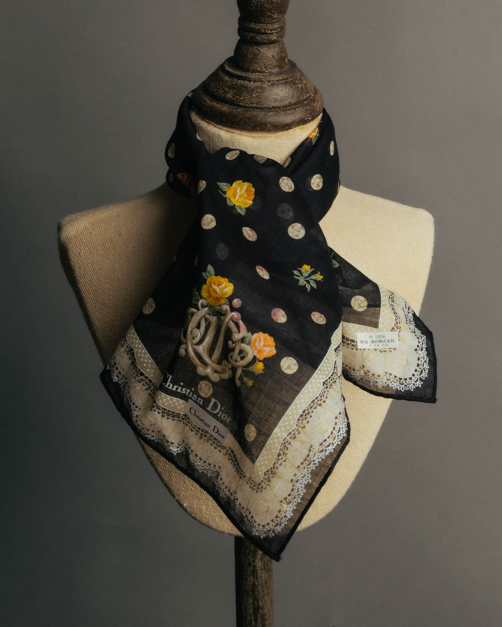 “Christian Dior” 90’s-00’s Romantic dot floral handkerchief scarf