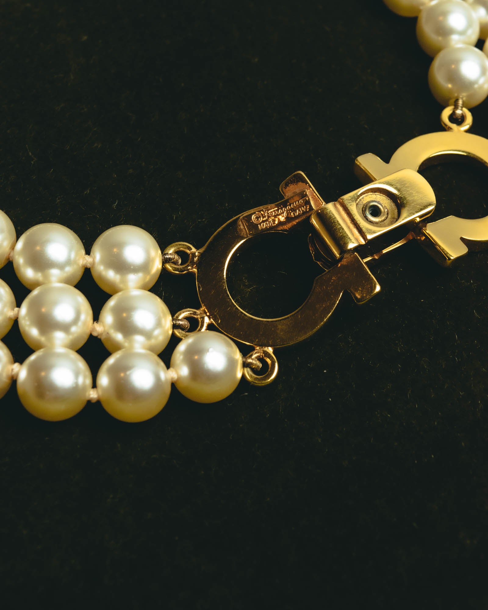 "Salvatore Ferragamo" 80's-90's Gancini three-strand pearl-style necklace