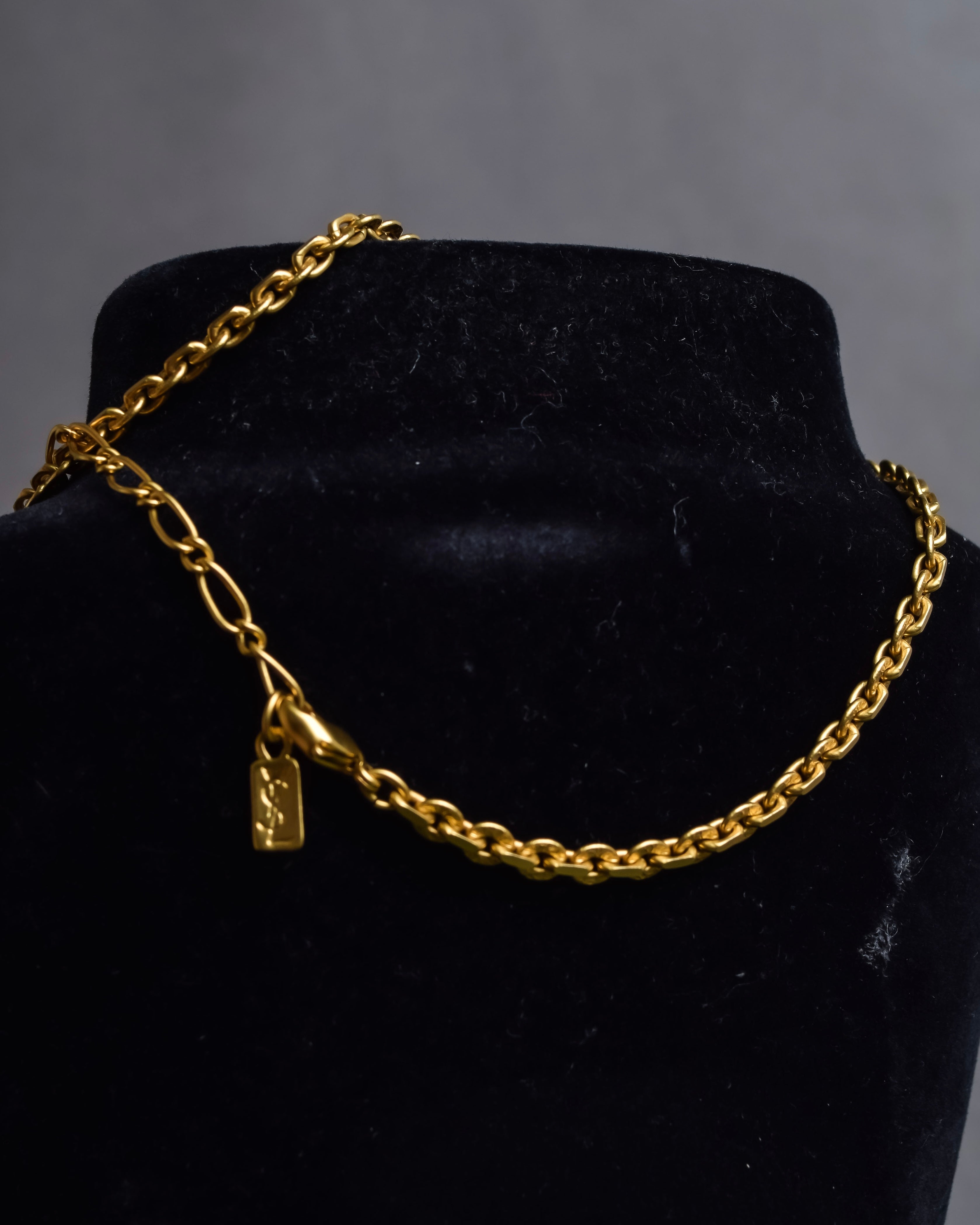 "YVES SAINT LAURENT" Embossed medallion YSL charm necklace