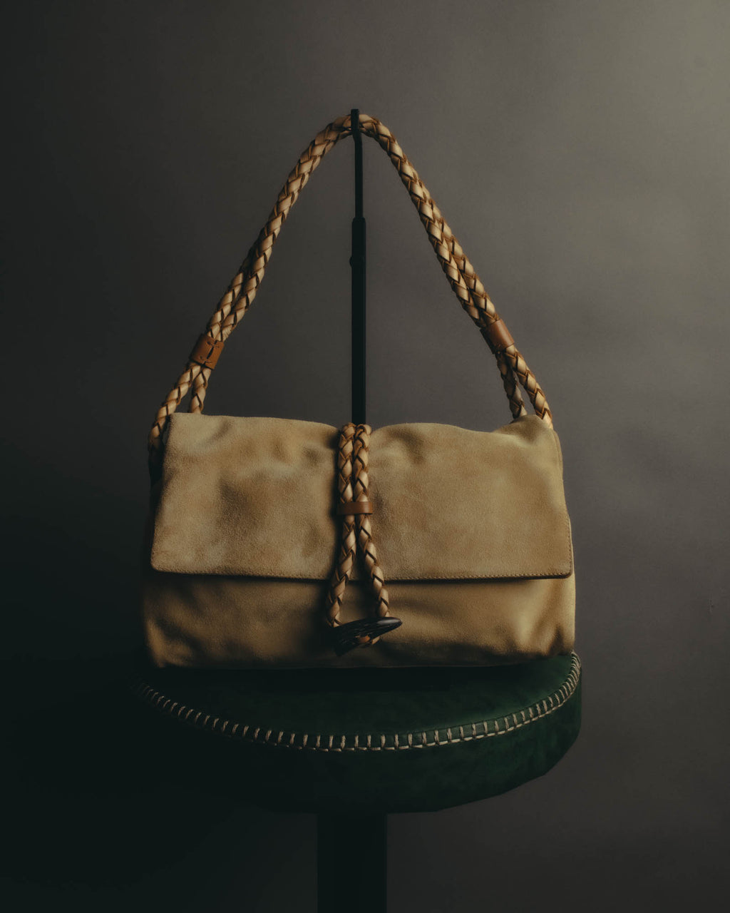 “Burberry” 00’s Braided leather handle suede shoulder bag
