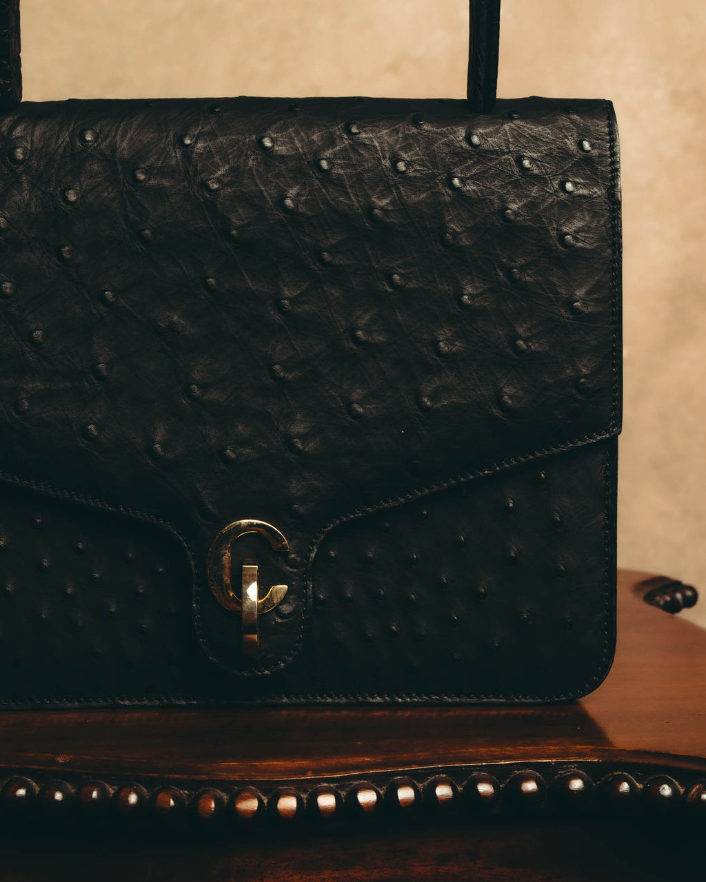 "Christian Dior" 70's-80's Ostrich textured leather handbag