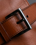 "PRADA" Belt flap detail rounded boston leather bag