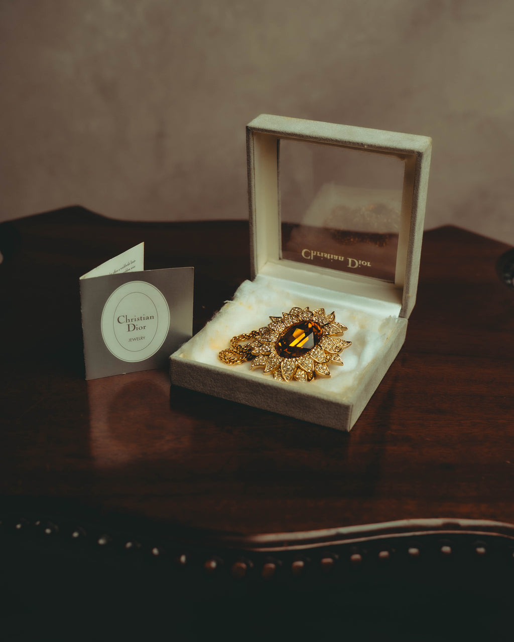-SPECIAL- “Christian Dior” 80’s-90’s Sunburst amber glass pendant brooch