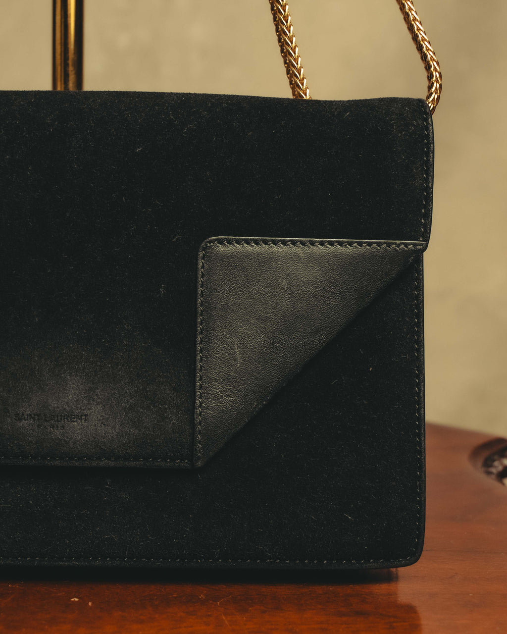 -SPECIAL- "Saint Laurent" 2013-2017 Betty suede and leather geometric flap chain shoulder bag