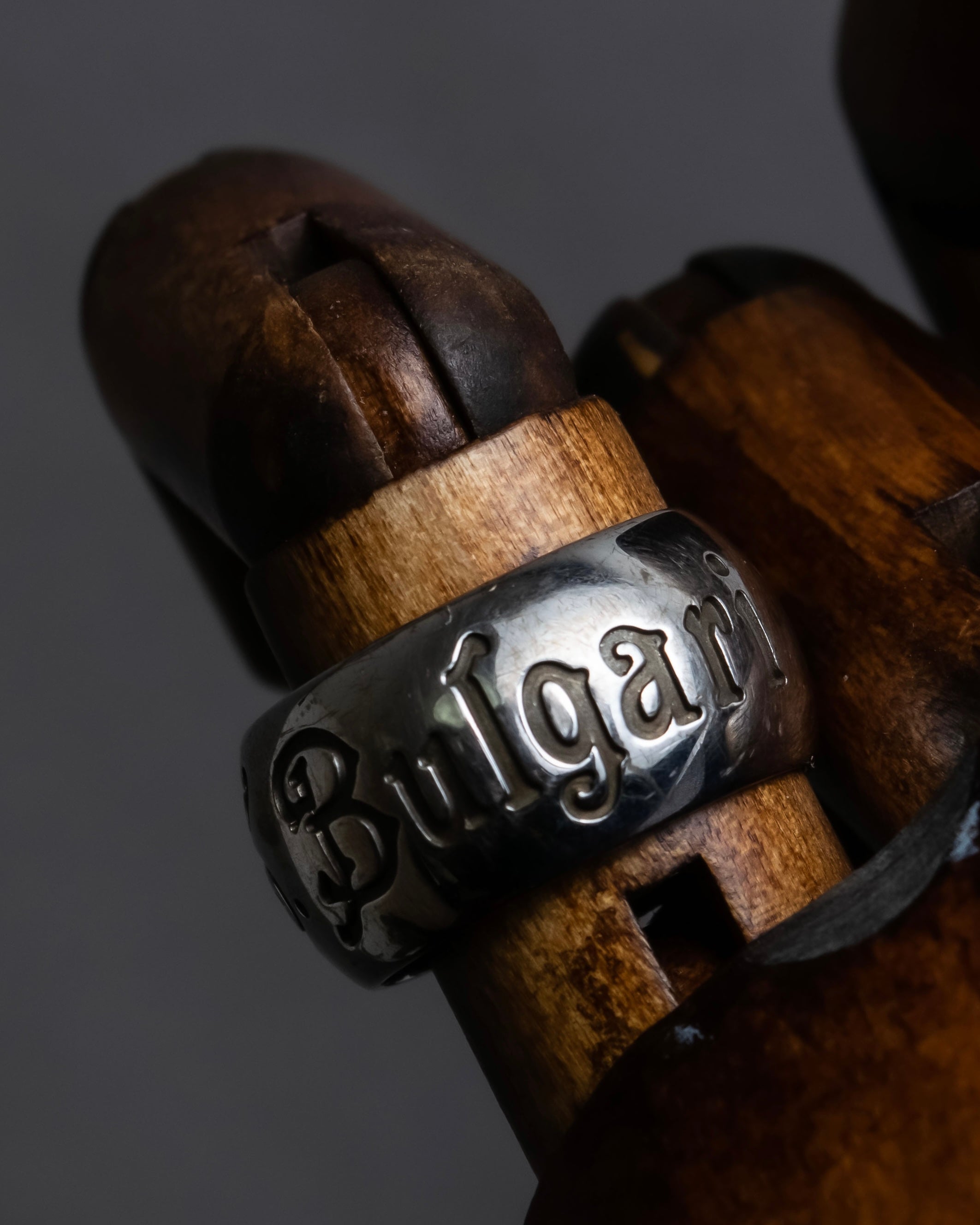 "BVLGARI" Save the Children series logo engraved silver ring