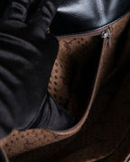 "YVES SAINT LAURENT" Gold medallion motif design suede leather shoulder bag