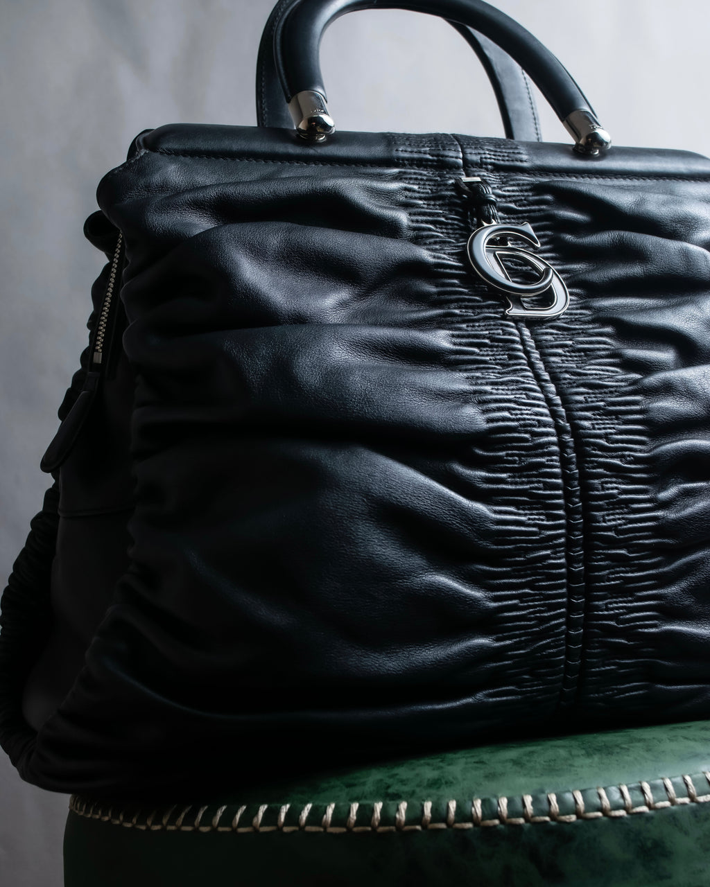 "Christian Dior" Karenina gathered design leather handbag