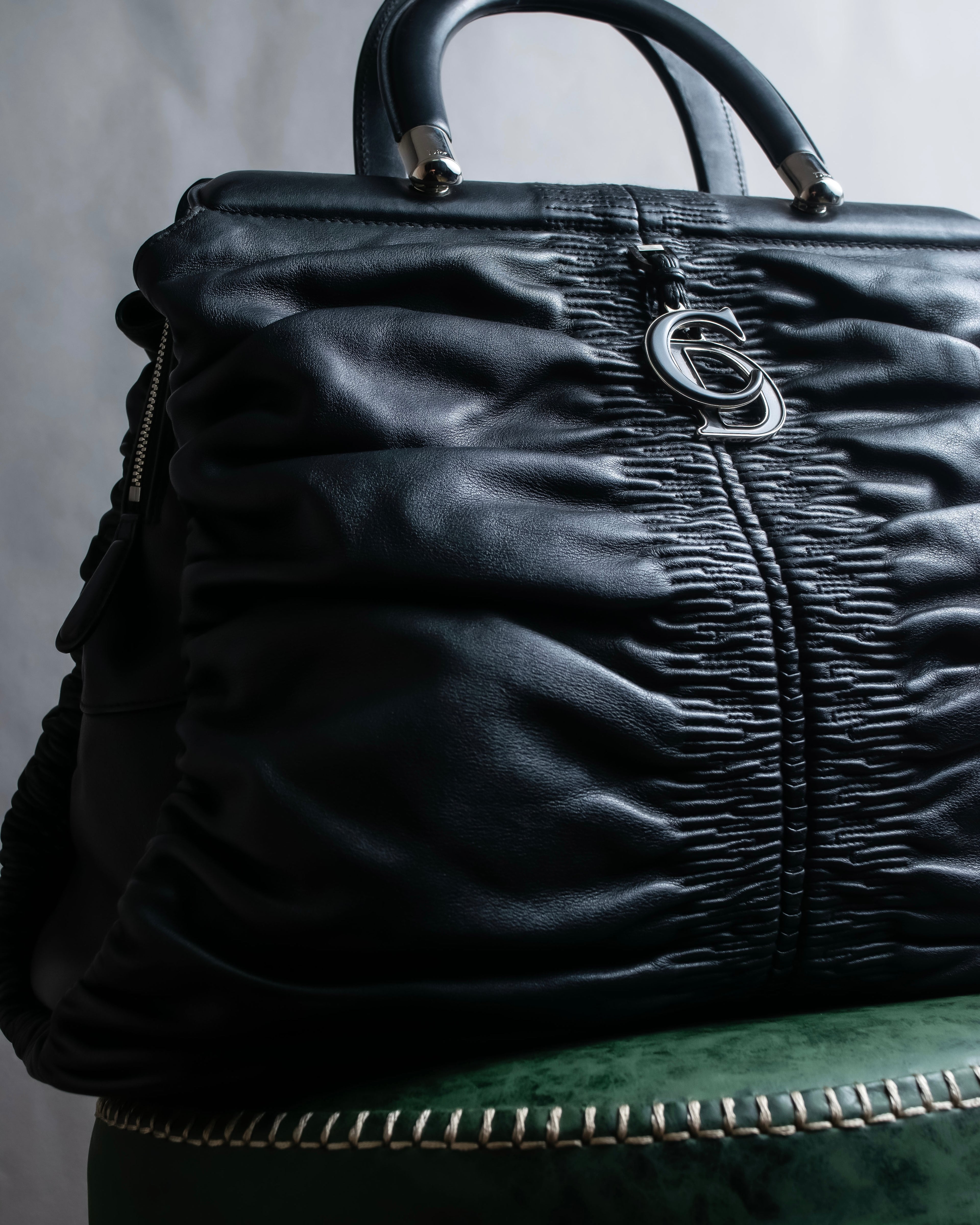 "Christian Dior" Karenina gathered design leather handbag