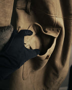 “LOEWE” 70’s-early 90’s Suede shearling belted long coat