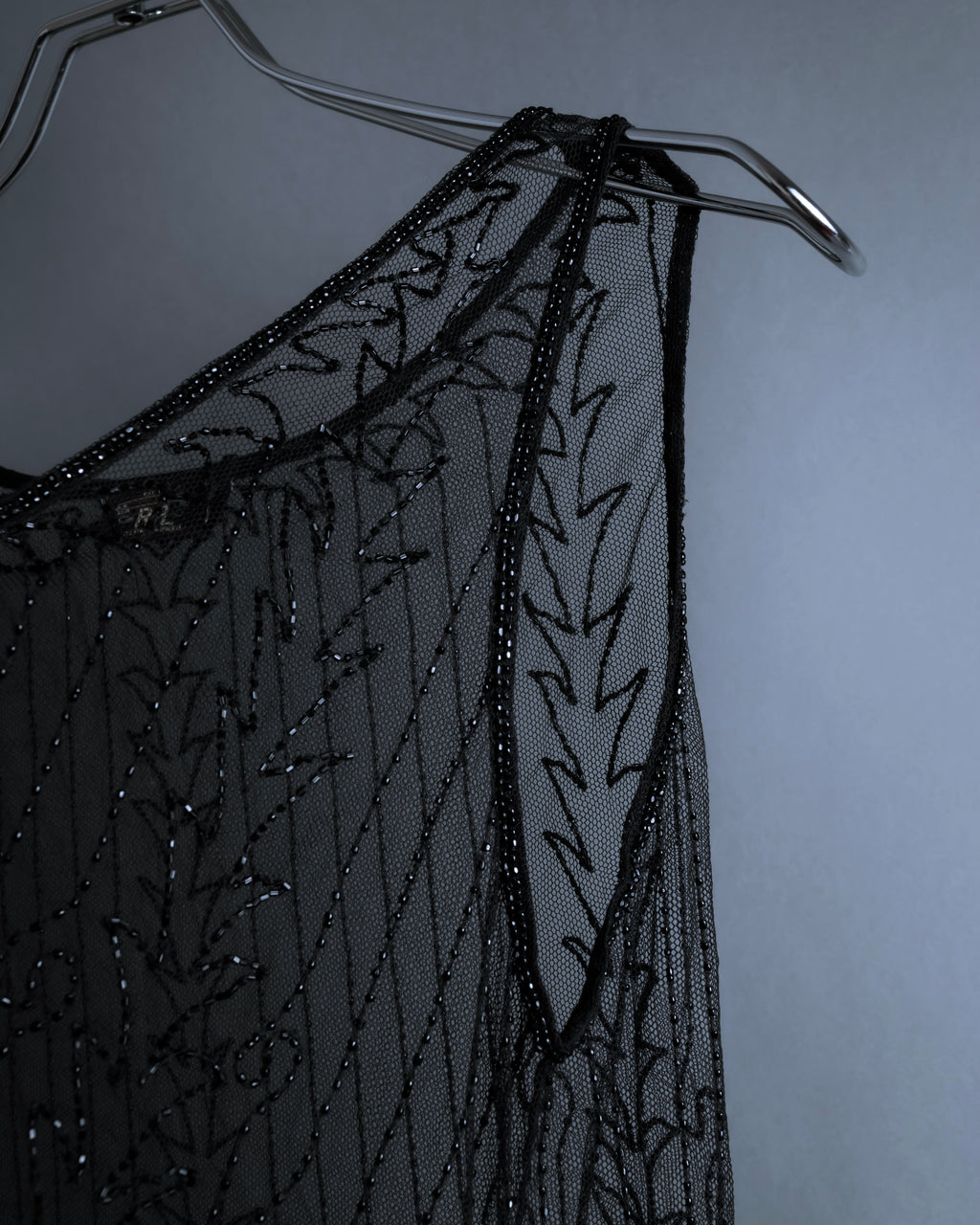 "RRL Ralph Lauren" Sequined beaded plant motif tulle sleeveless dress