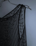 "RRL Ralph Lauren" Sequined beaded plant motif tulle sleeveless dress