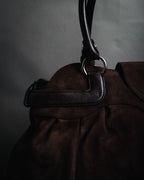 "Salvatore Ferragamo" 00’s suede gancini gathered bowling bag
