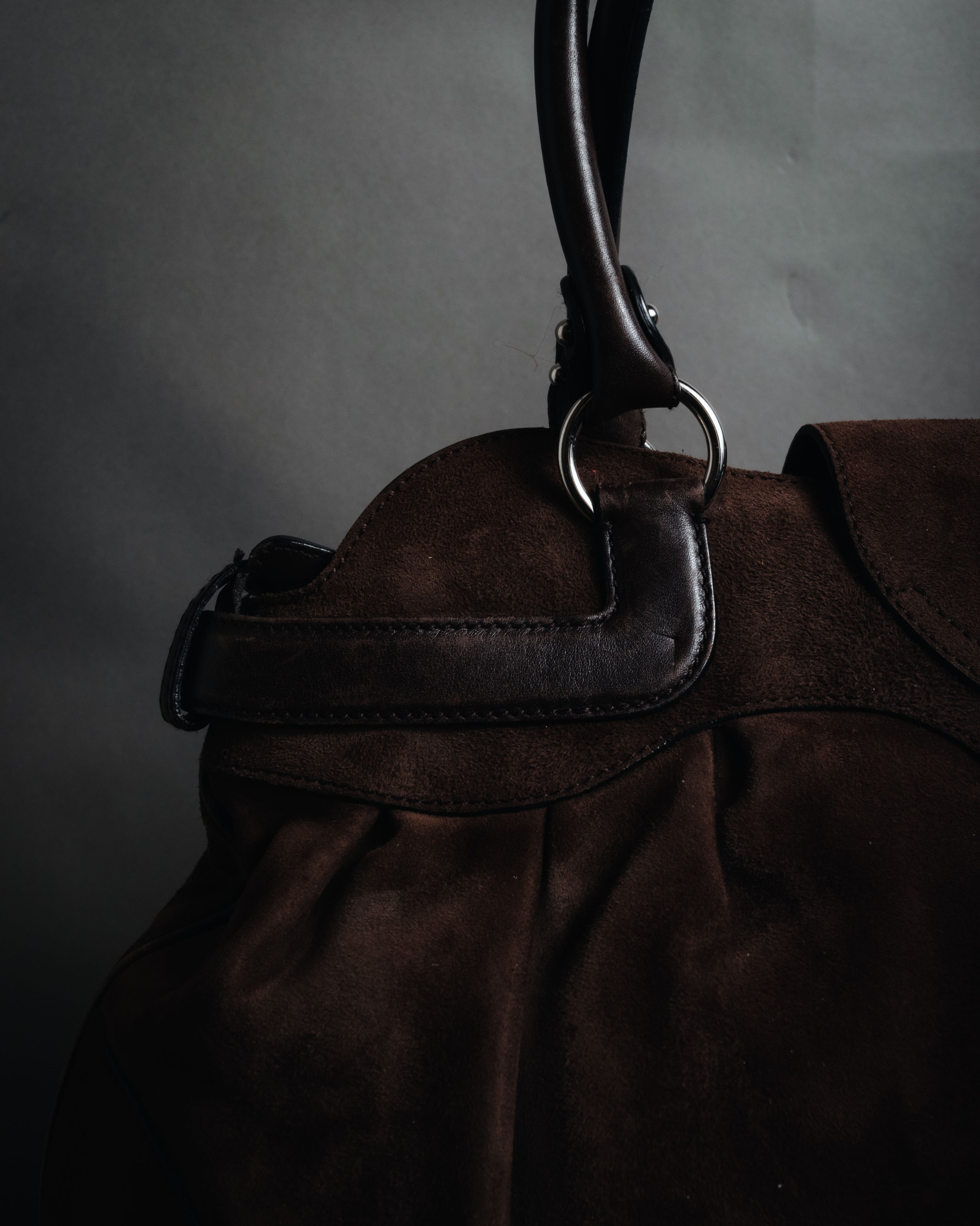 "Salvatore Ferragamo" 00’s suede gancini gathered bowling bag