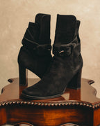 -SPECIAL- "Hermès" 90's-00's Margiela era fold-over black suede belt boots
