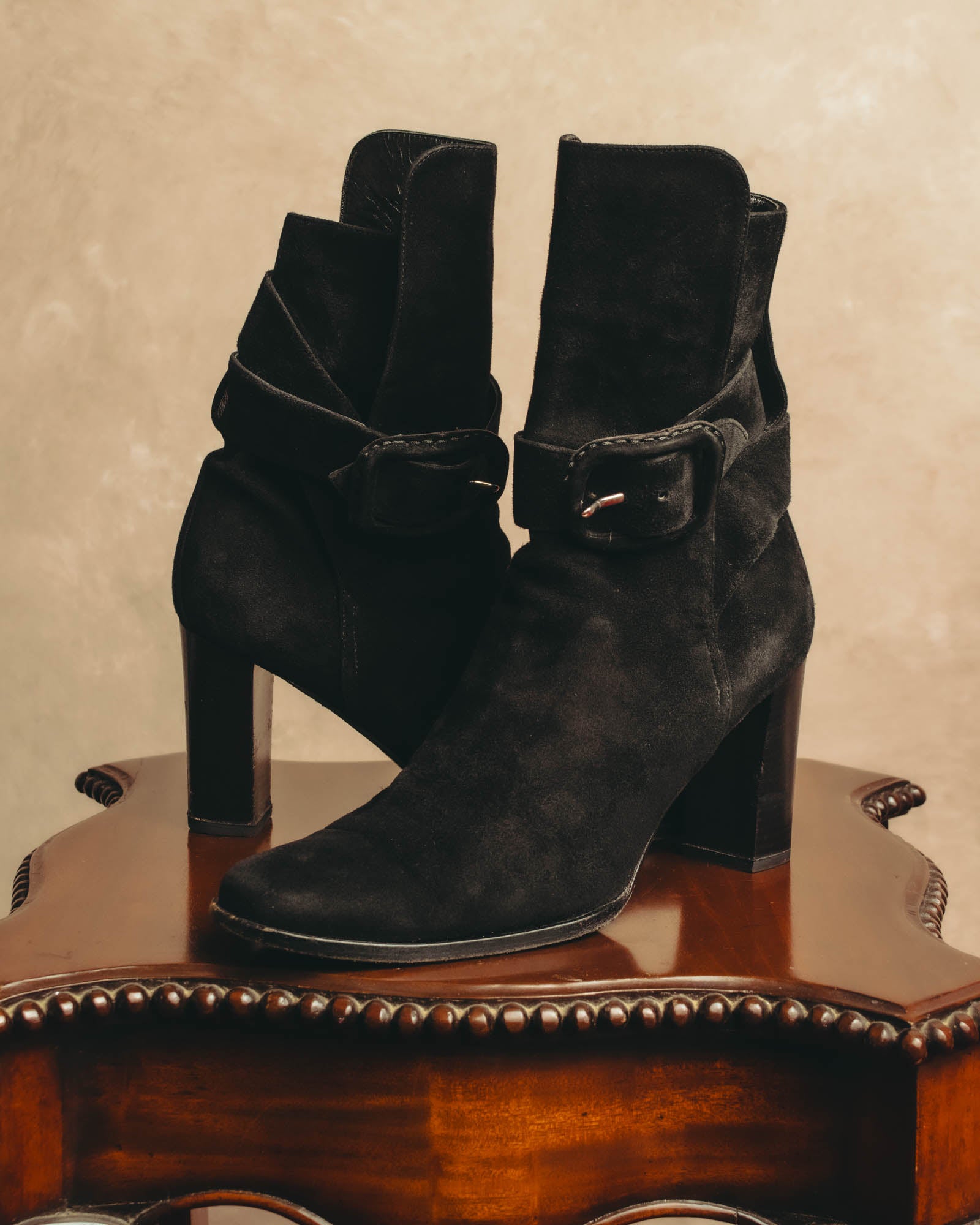 -SPECIAL- "Hermès" 90's-00's Margiela era fold-over black suede belt boots