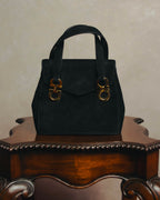 "Salvatore Ferragamo" 90's Black suede top handle handbag