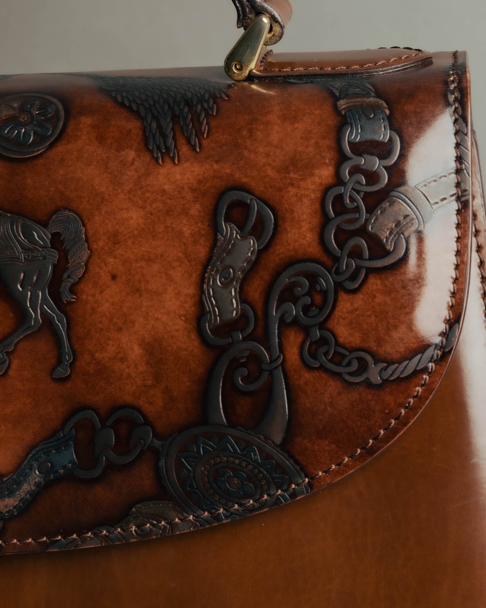 “Catsbro” 00’s-10’s Patinated equestrian leather handbag