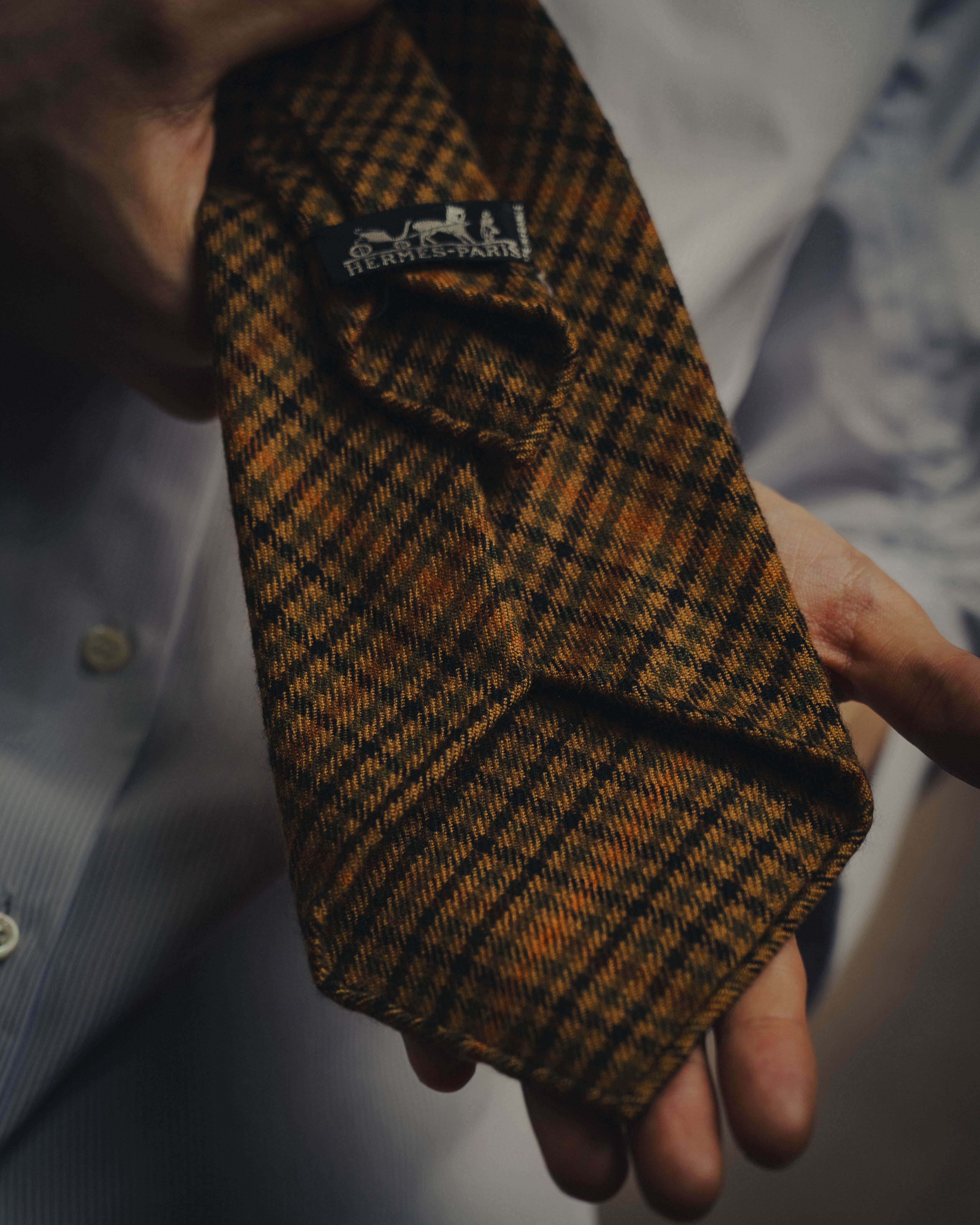 -SPECIAL- “HERMÈS” 70’s-90’s Glen plaid cashmere tie