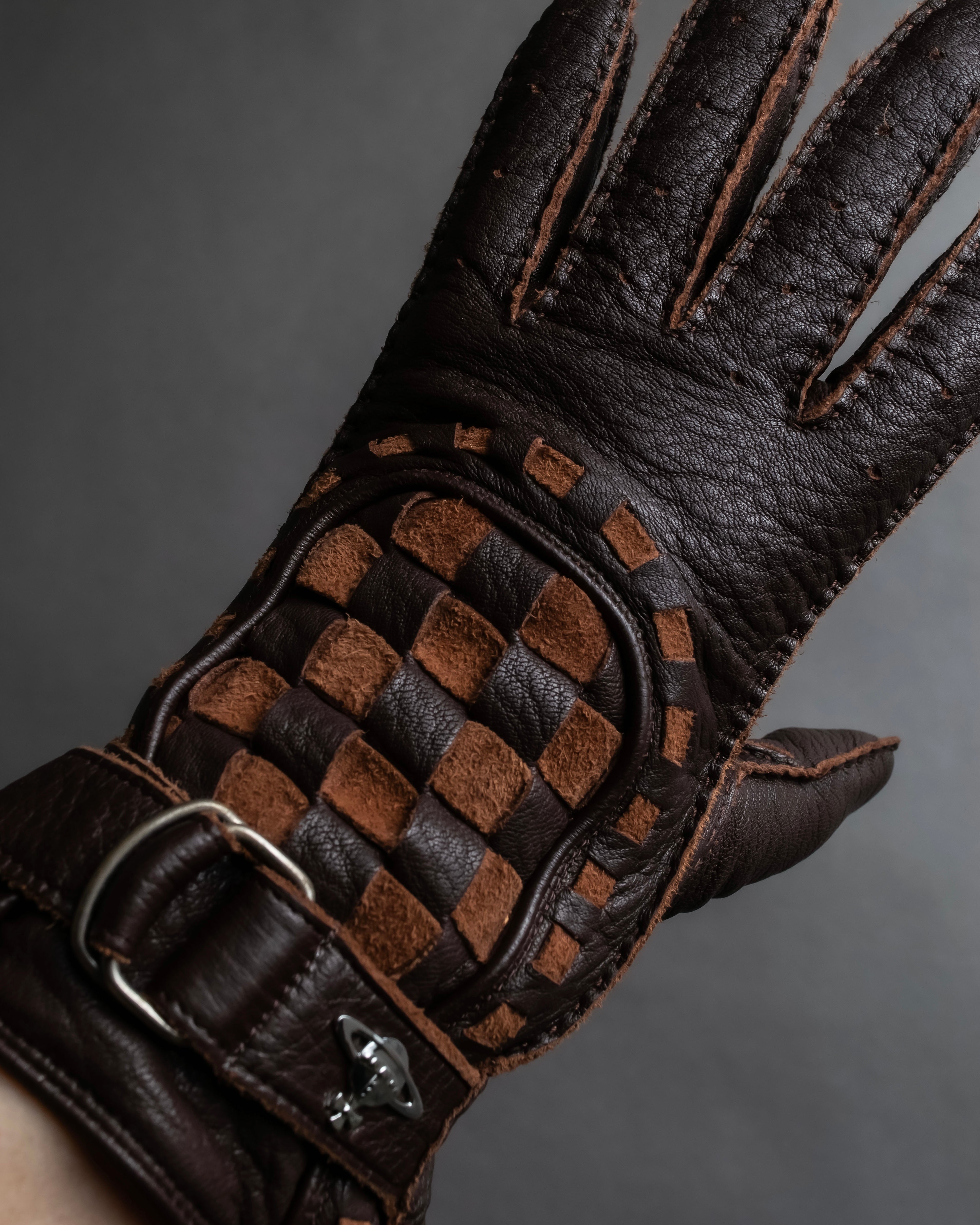 "Vivienne Westwood" Orb design checker panel pattern leather gloves