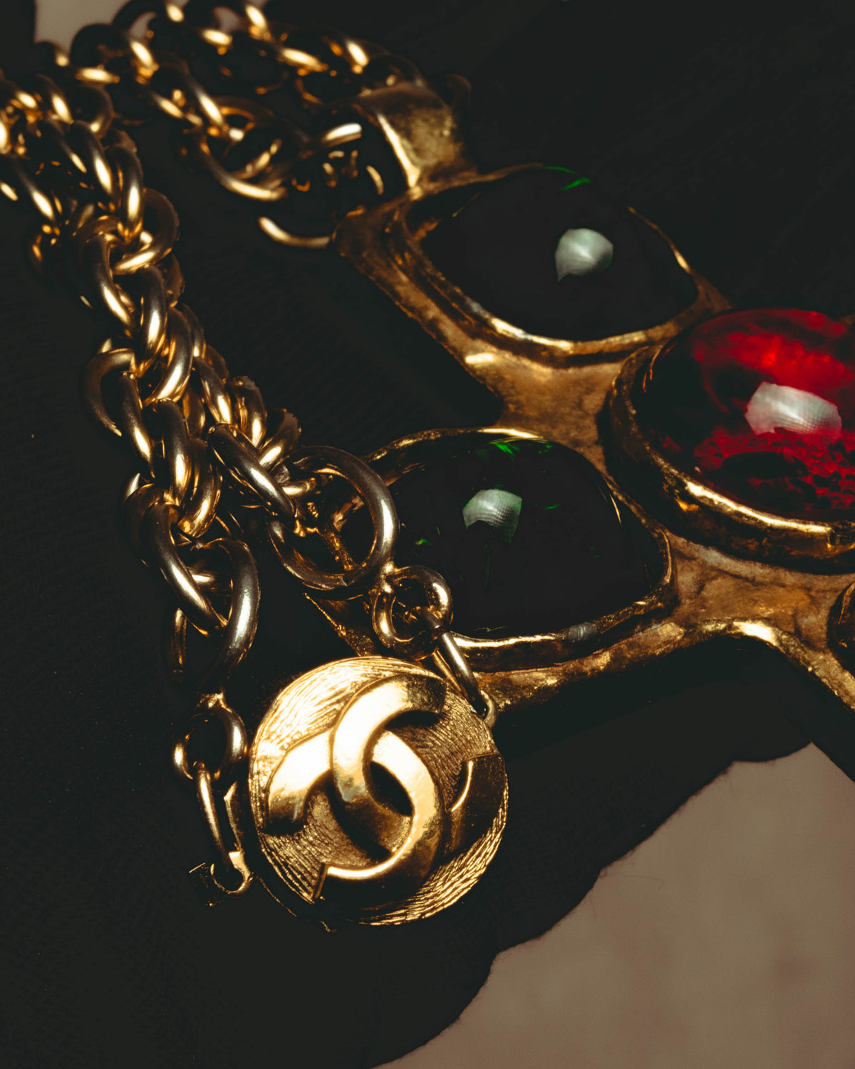 –SPECIAL– "CHANEL" 80's Gripoix Byzantine cross pendant necklace