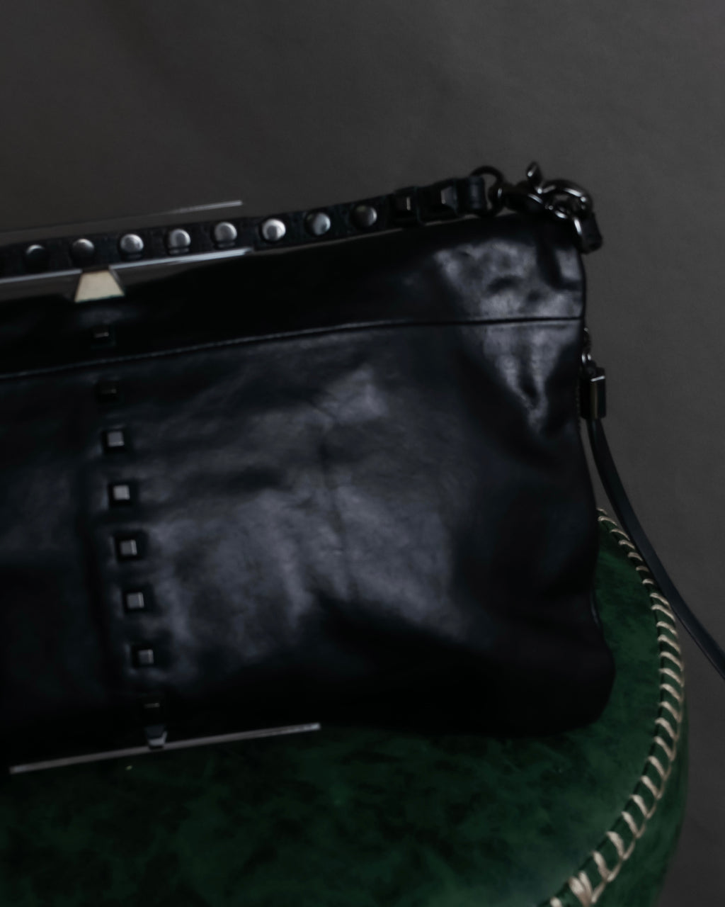 "DIESEL" Silver stud design leather one shoulder bag