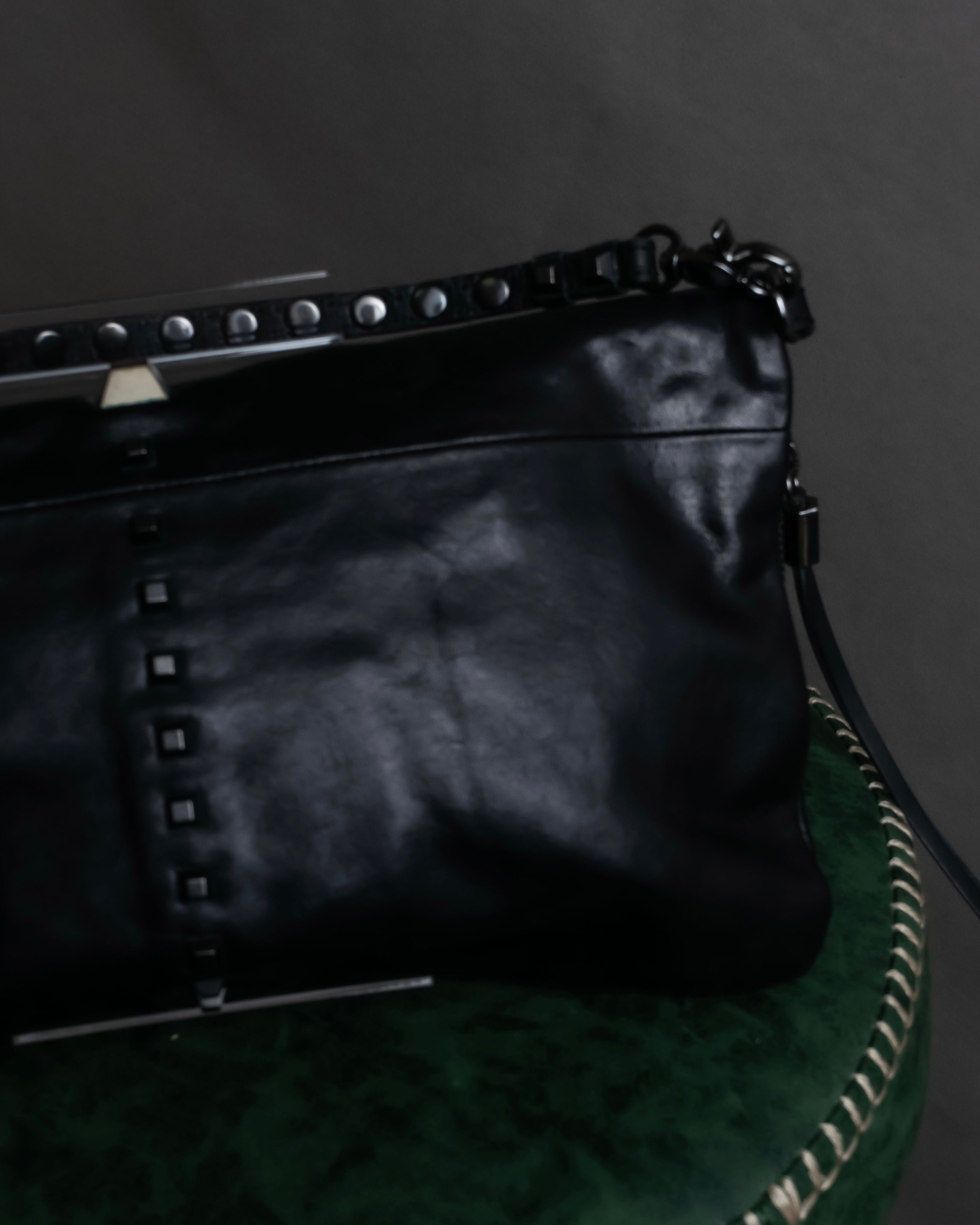 "DIESEL" Silver stud design leather one shoulder bag