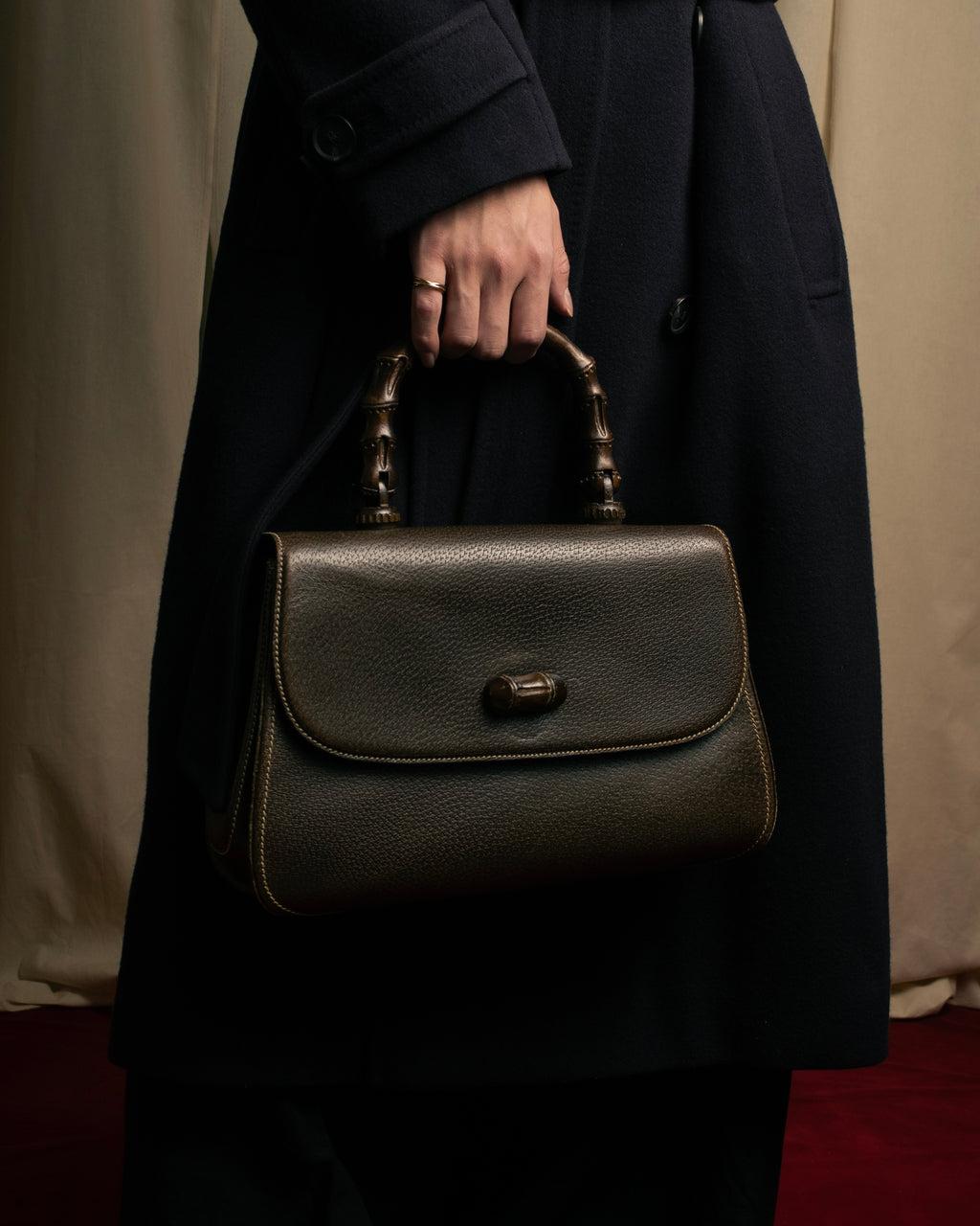 -SPECIAL- "GUCCI"  1980-1986's Inherited model grained leather bamboo bag