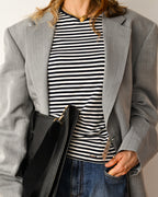 CÉLINE/ Classical Tight Fit Crew Neck Striped Top Navy × White