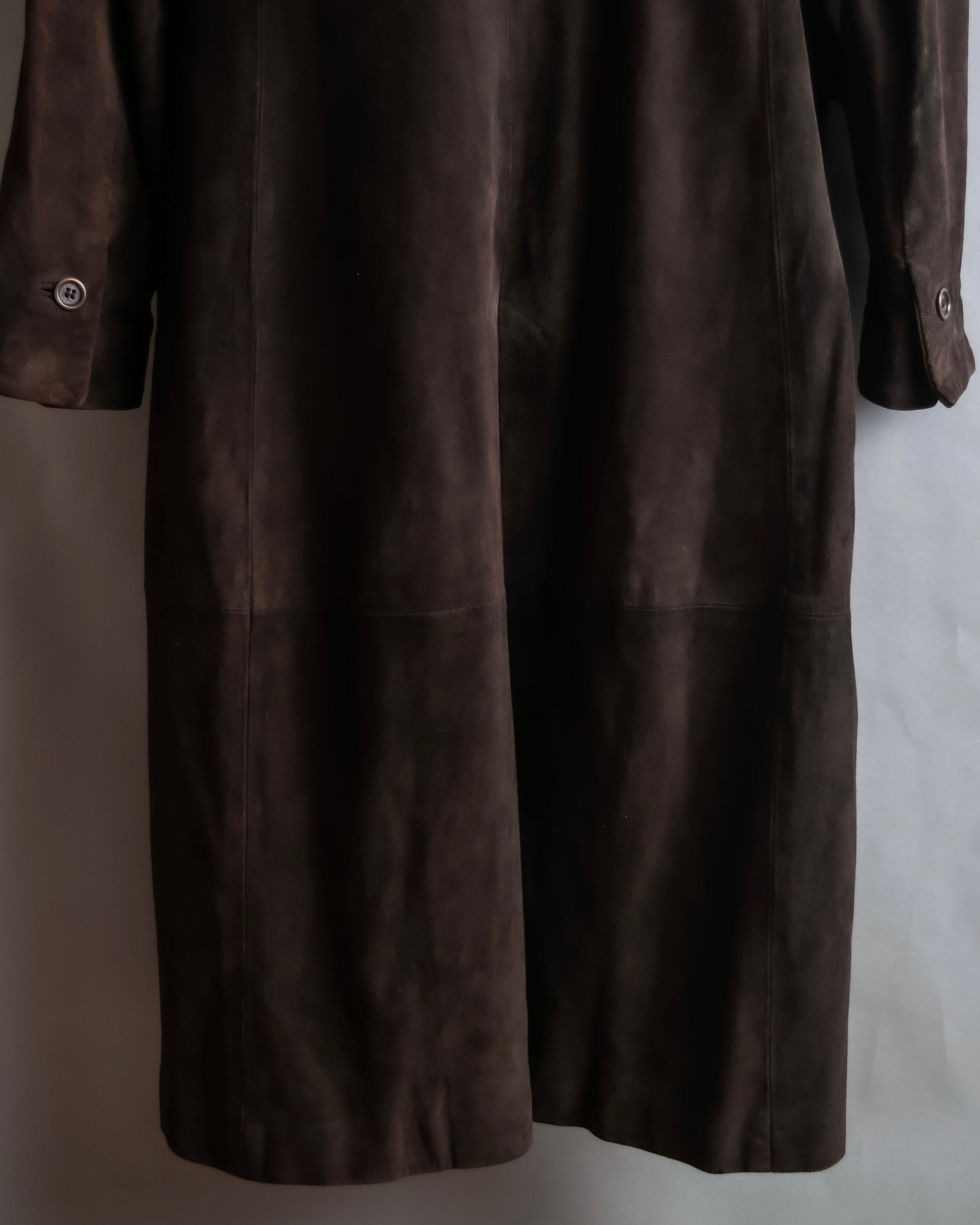 "LOEWE" 80's flowing line suede leather chester coat