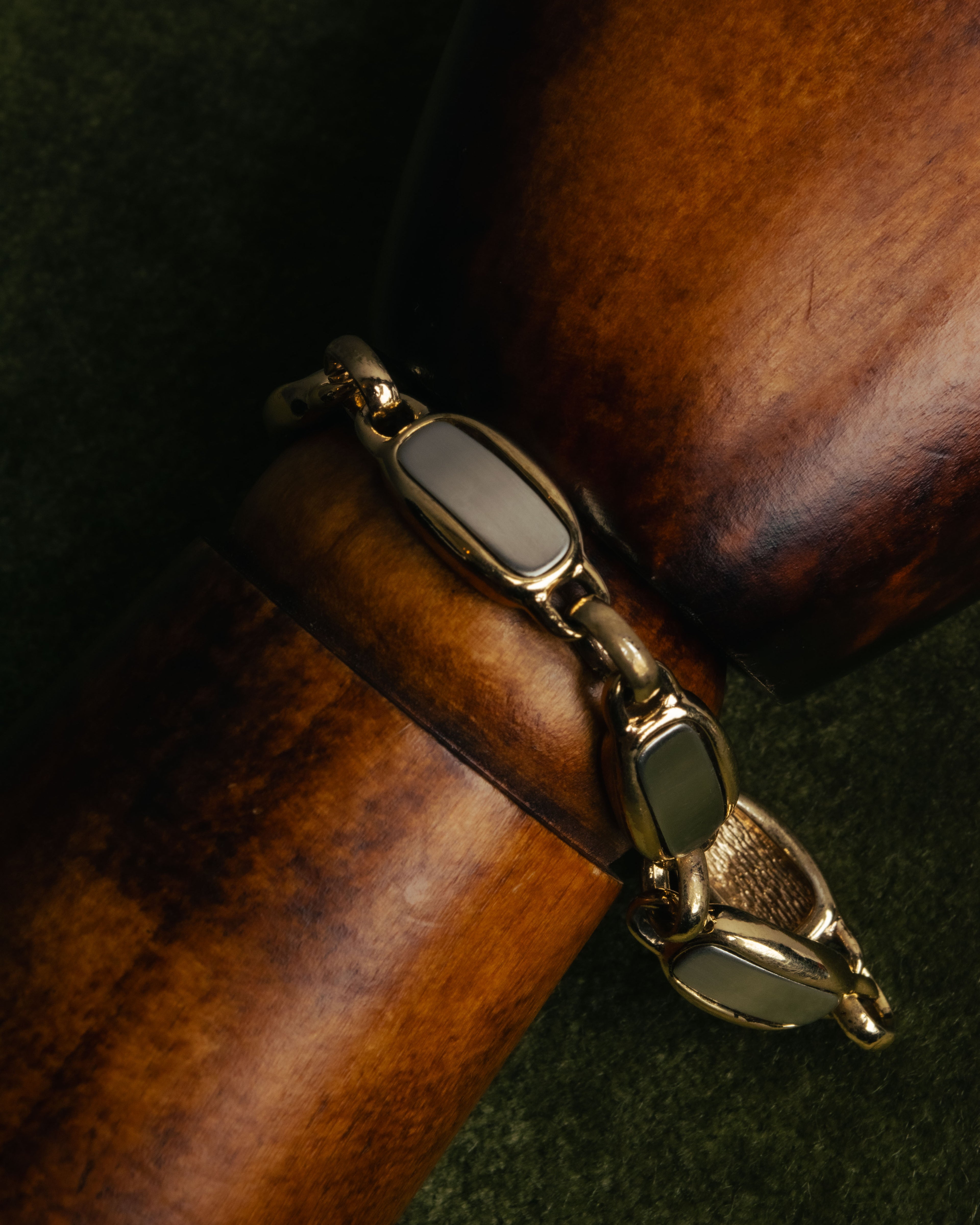 "Christian Dior" 70's-80's Two-tone gold and charcoal link bracelet