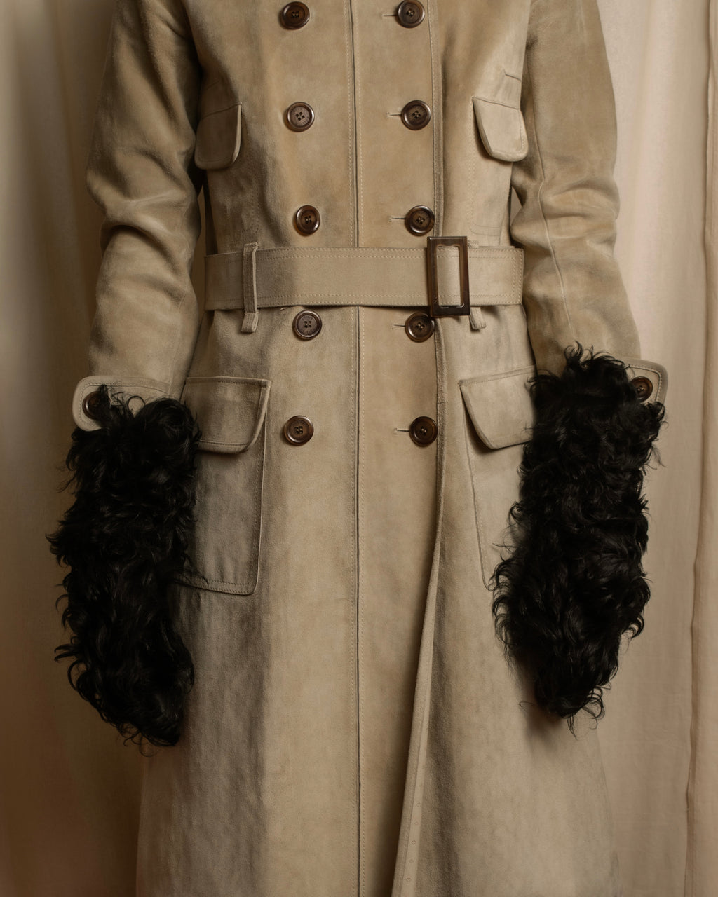 "BOTTEGA VENETA" Long-haired fur design leather gloves