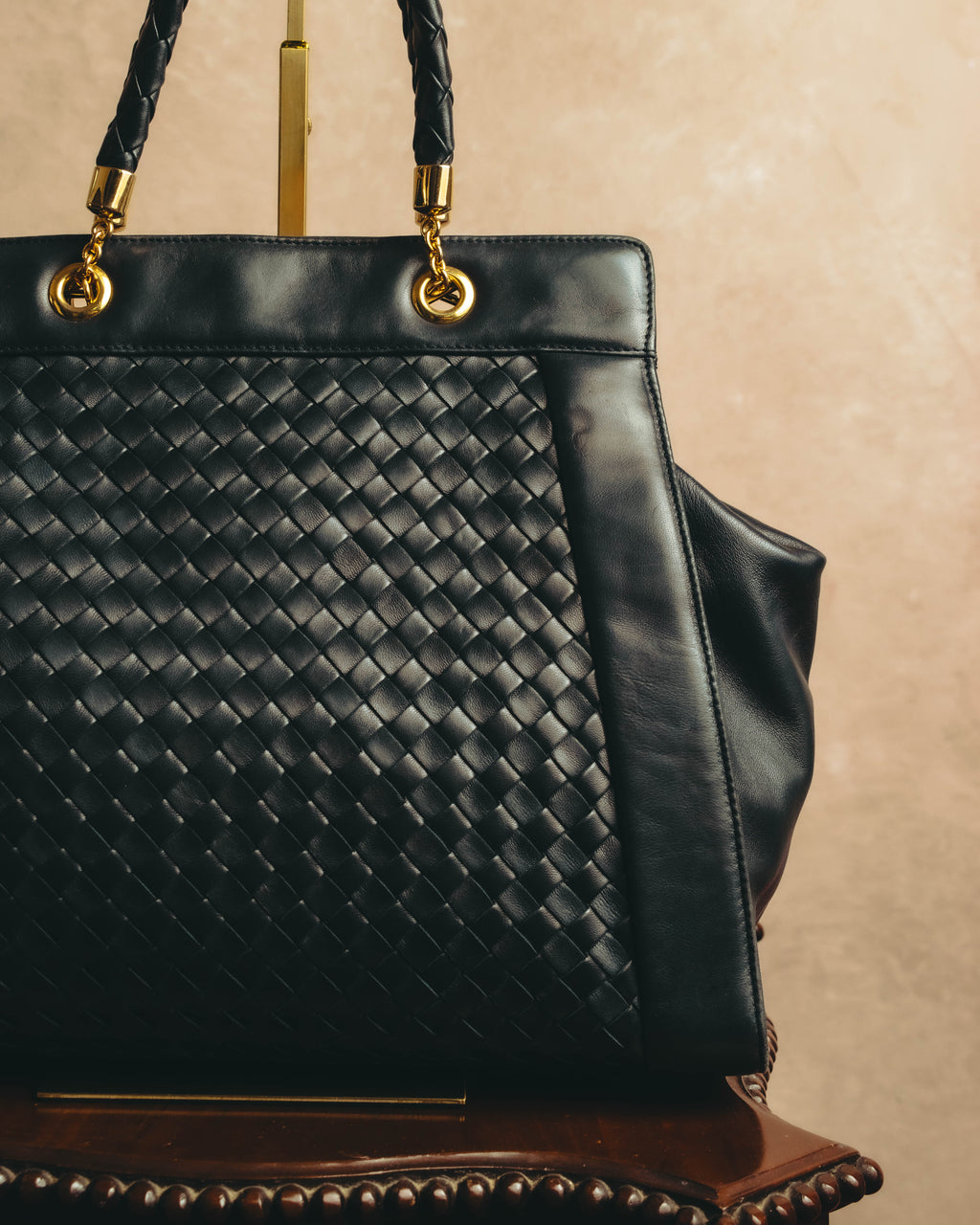 -SPECIAL- “Bottega Veneta” 00’s intrecciato braided handle oversized leather tote bag