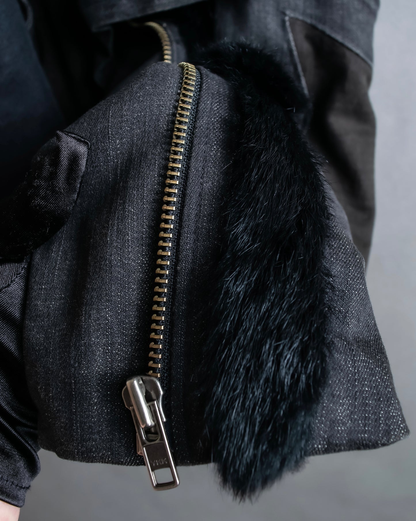 "HELMUT LANG" Fur docking denim switching design zipper best