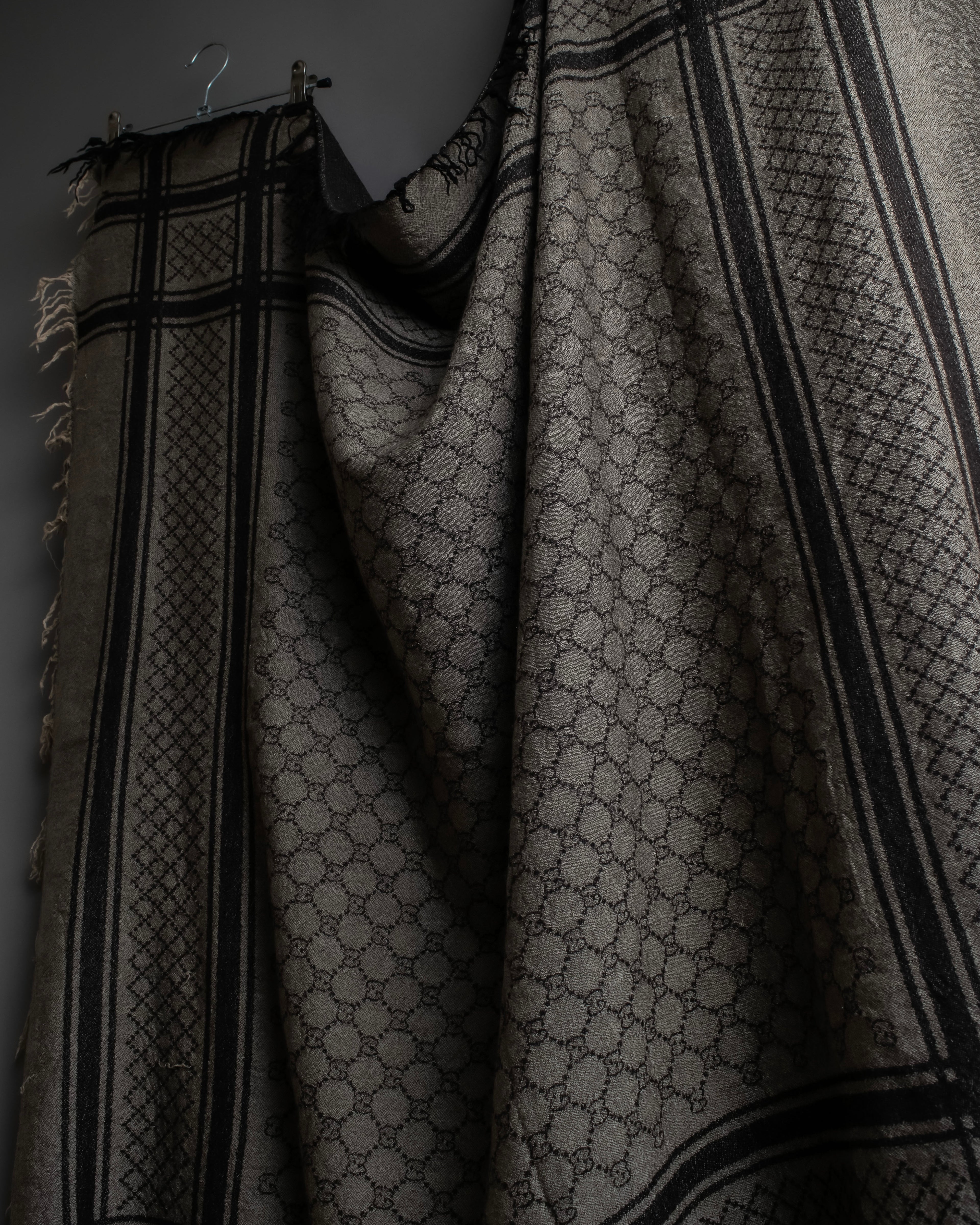 "GUCCI" GG monogram &amp; check pattern fringe large stole
