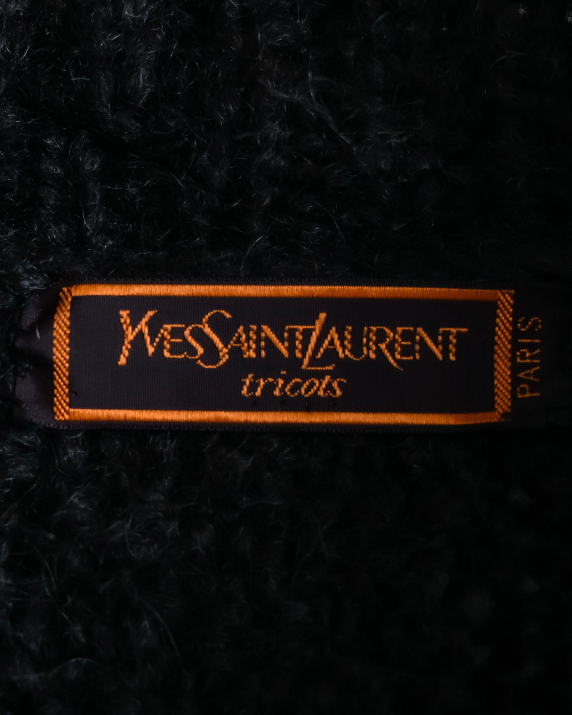 "YVES SAINT LAURENT" Ribbon design stand collar low gauge cardigan