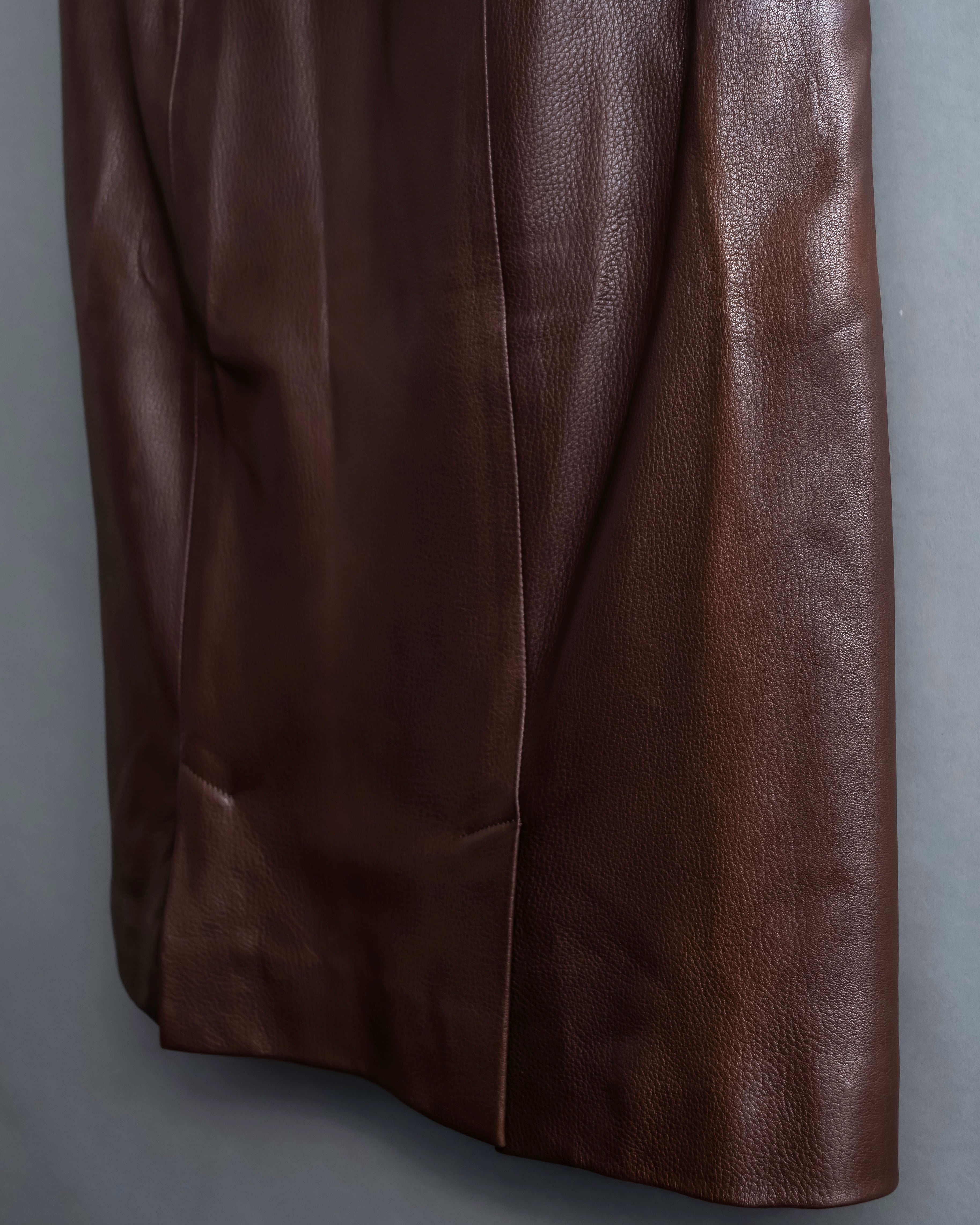 "Hermes by Gaultier" Round Pocket Wine Red Leather Skirt