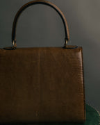 "CELINE" 70's-80's Structured lizard embossed leather top handle handbag