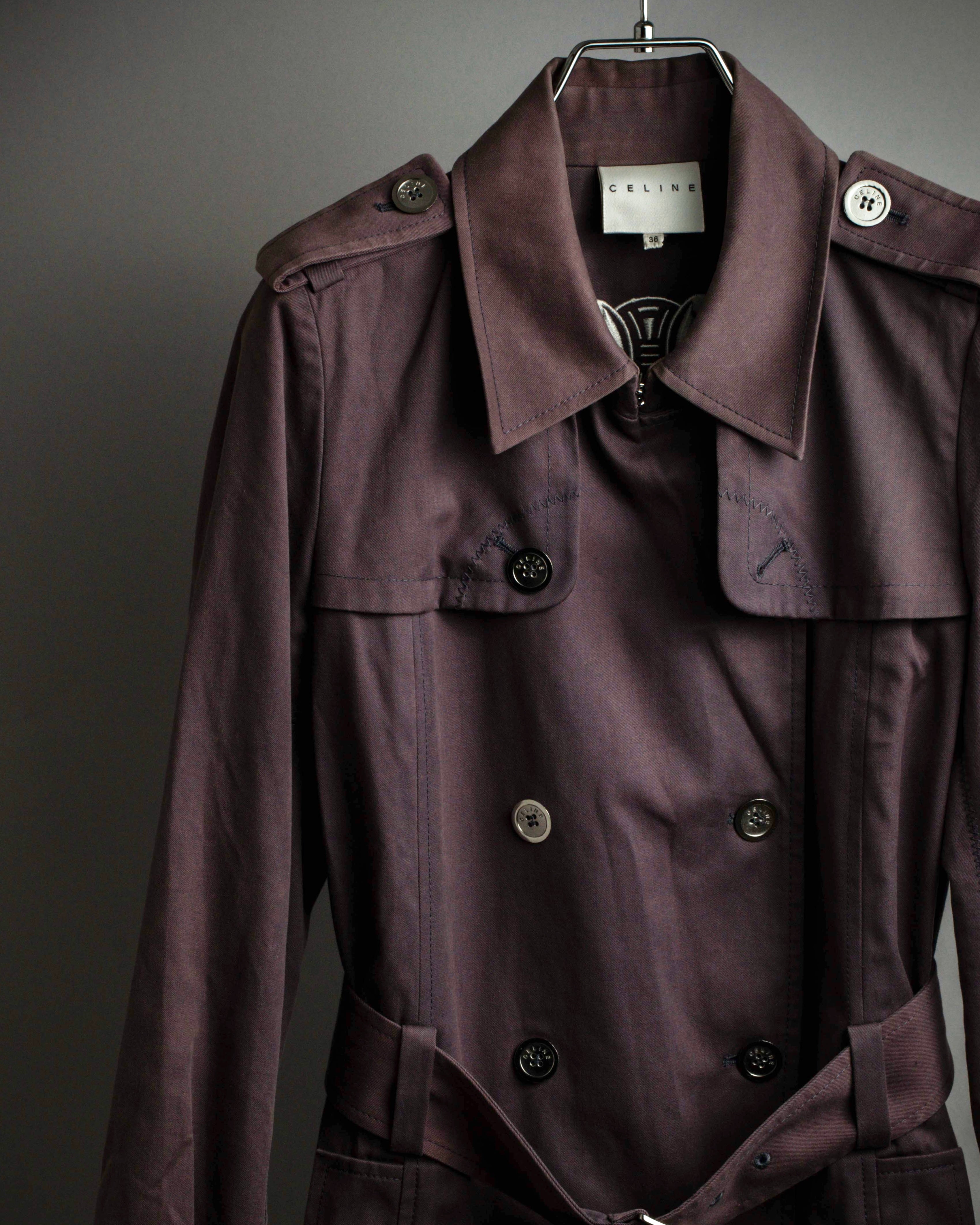 "CELINE" Triomphe button design in plum brown color
 trench coat