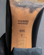 "GUCCI" Metal plate design leather heel pumps