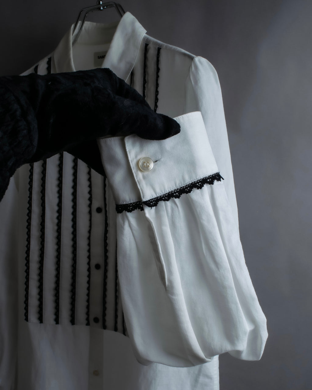 "Saint Laurent" 22SS Ribbon lace design tuxedo shirt