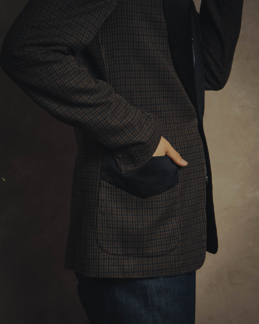 -SPECIAL- "Maison Martin Margiela" 00's Check shawl collar smoking jacket with satin contrast