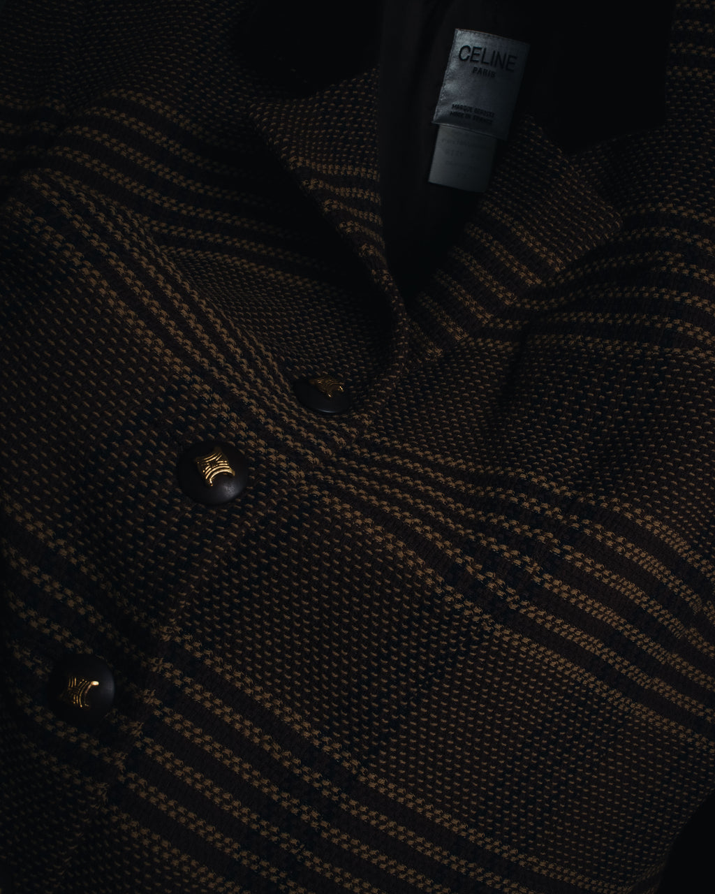 "CELINE" Late 80s–Early 90s velvet-collar woven jacket