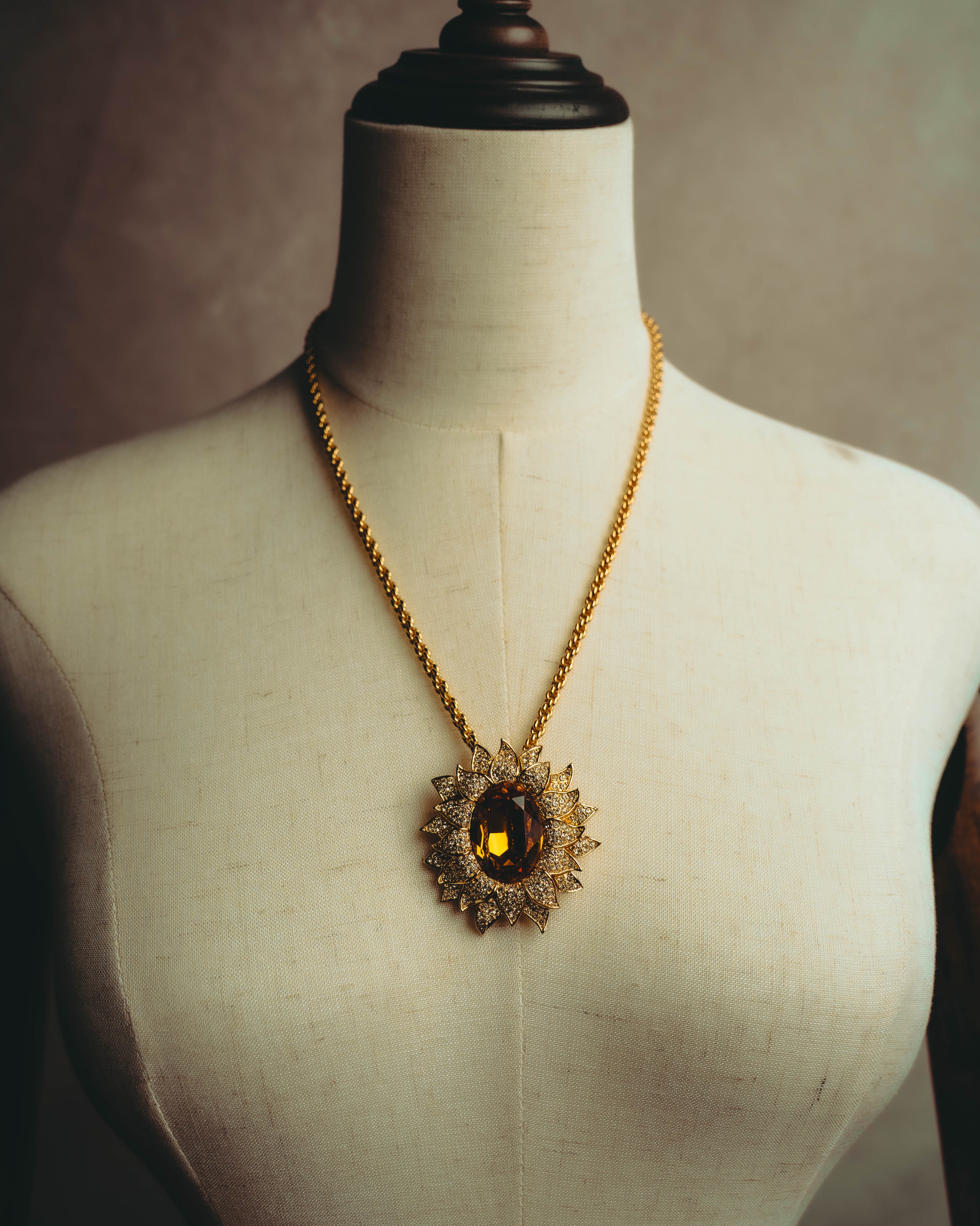 -SPECIAL- “Christian Dior” 80’s-90’s Sunburst amber glass pendant brooch