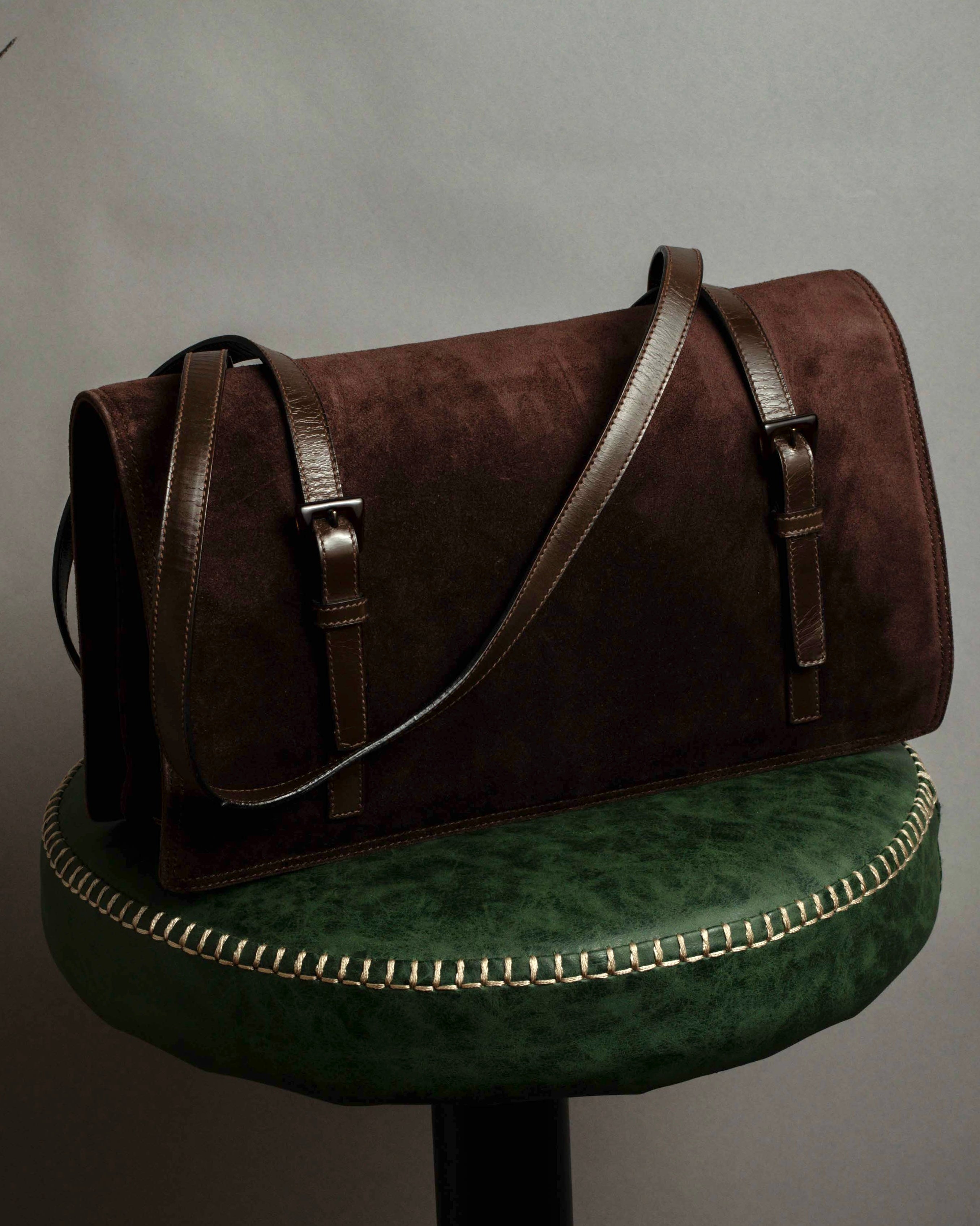 "PRADA" Leather loop strap design suede leather bag